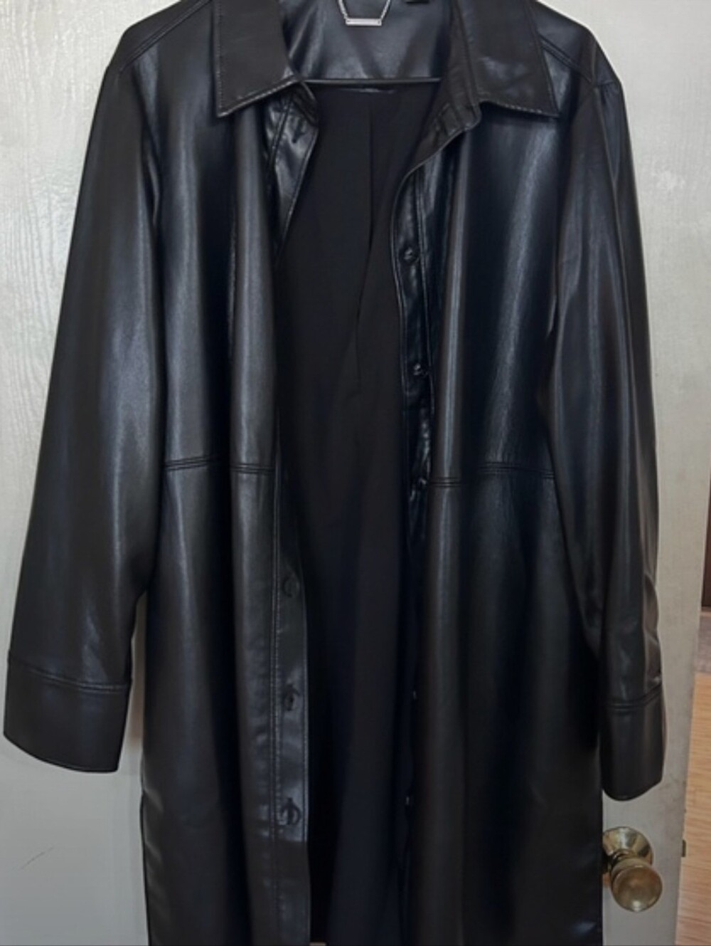 Classic Black Faux Leather Women's Coat